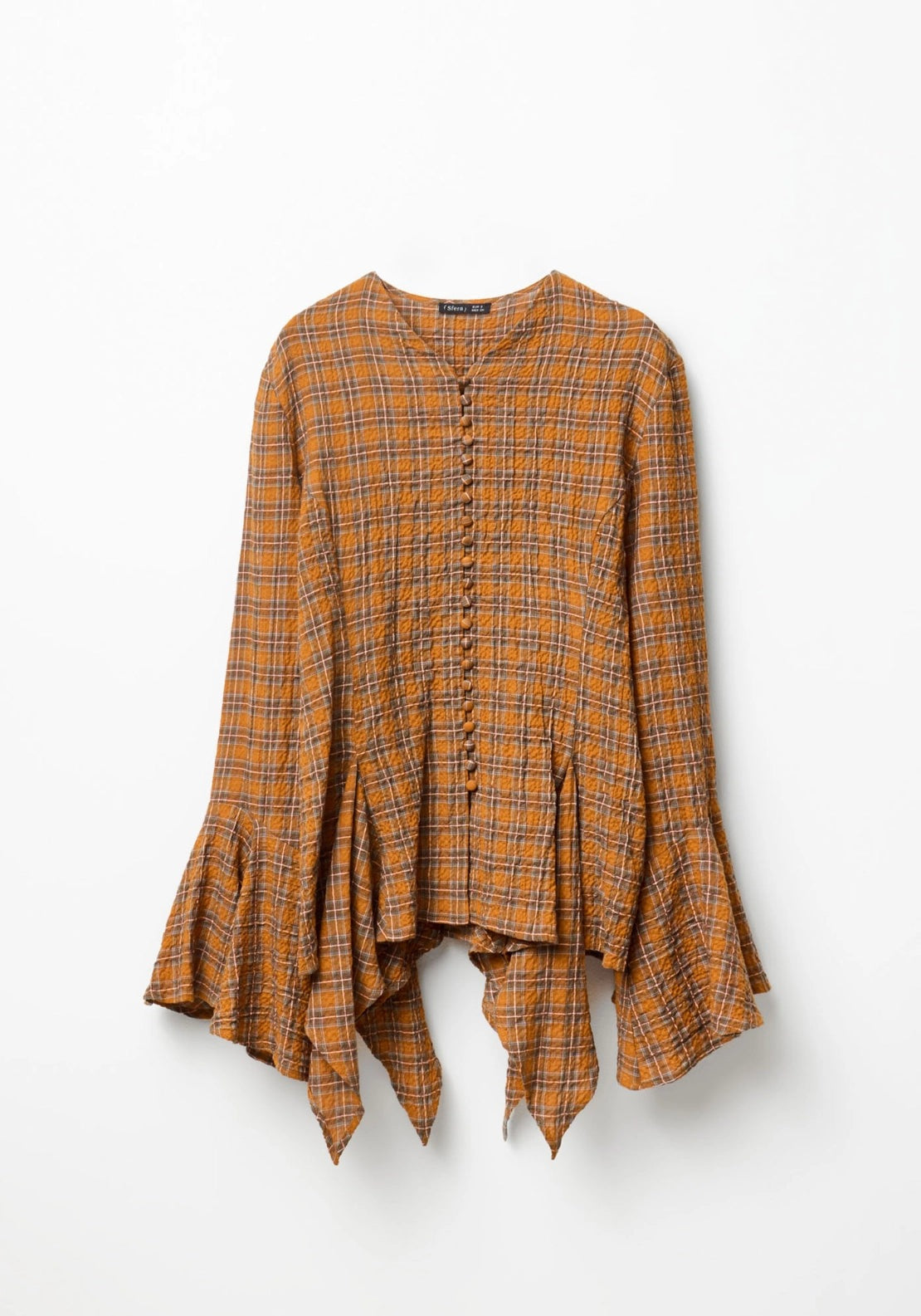 Checked Button Blouse - Orange