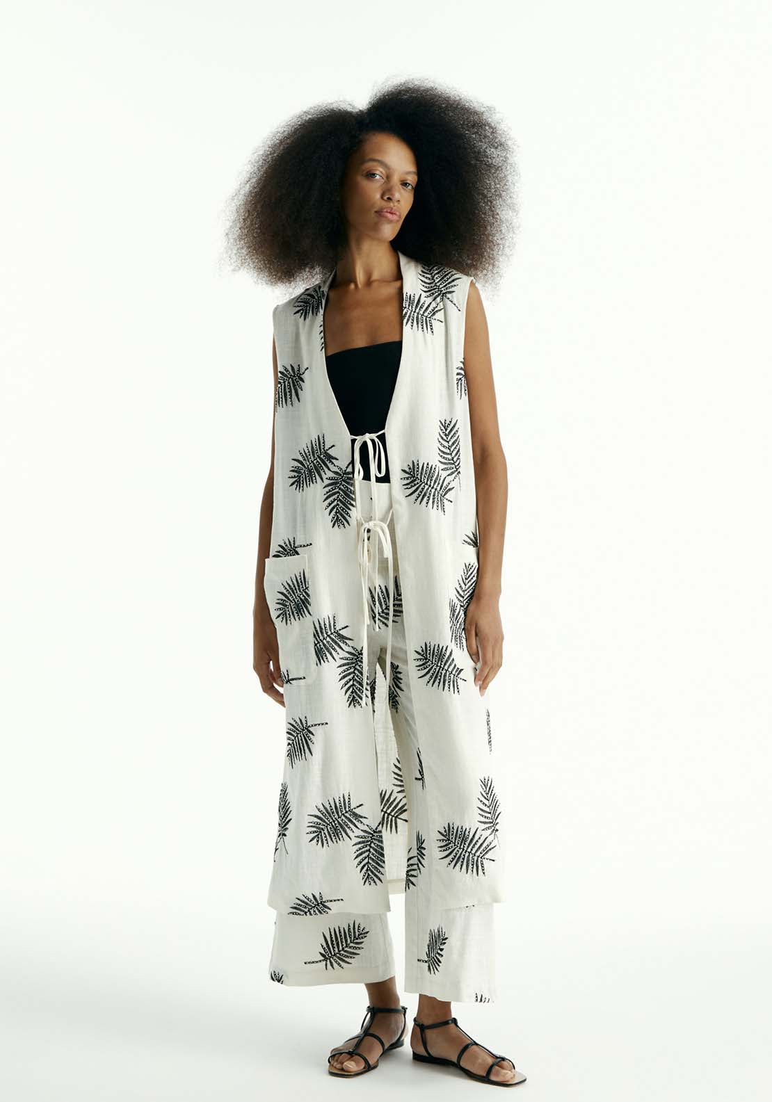 Sfera Long Embroidered Vest - Ecru 5 Shaws Department Stores
