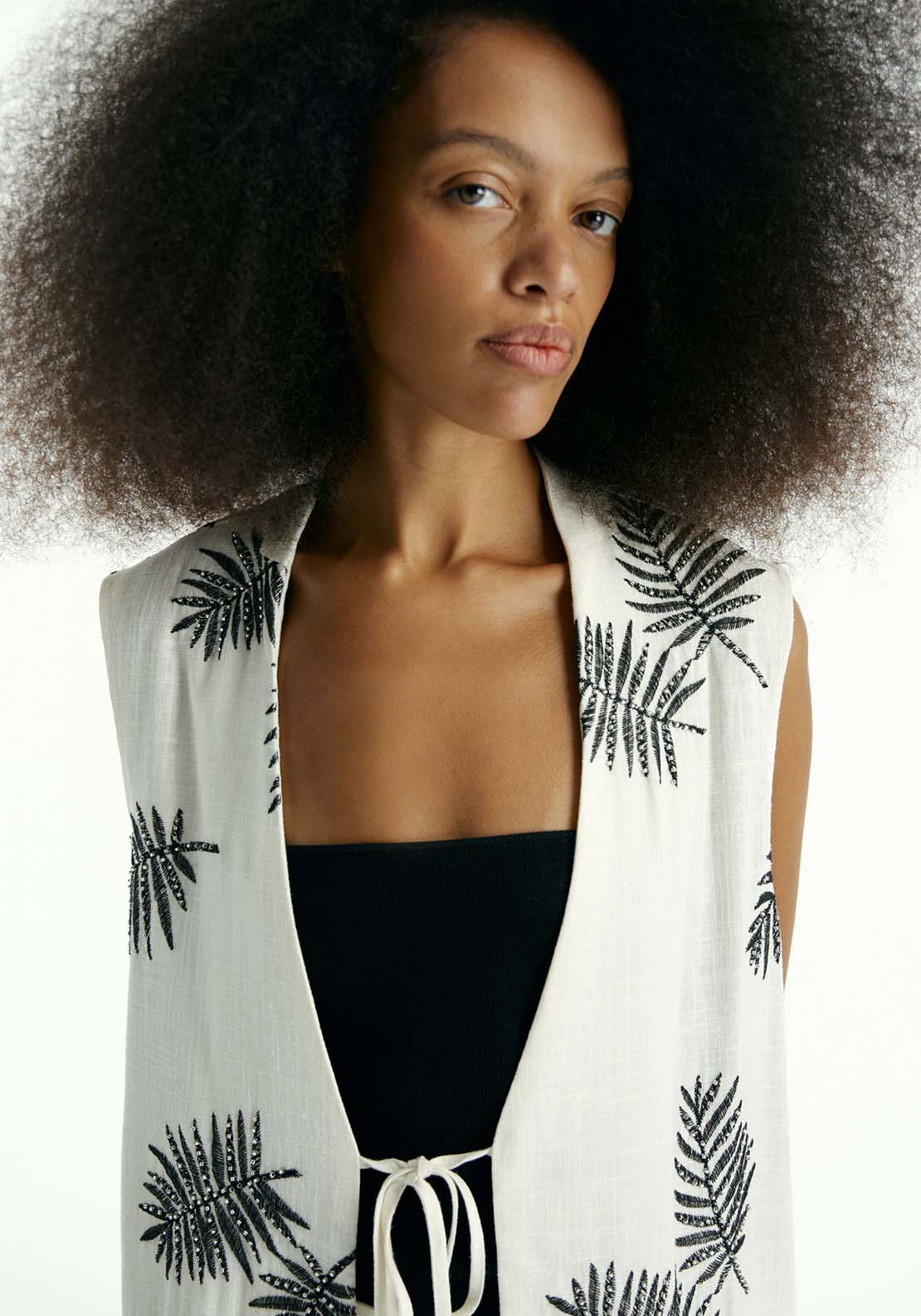 Sfera Long Embroidered Vest - Ecru 4 Shaws Department Stores