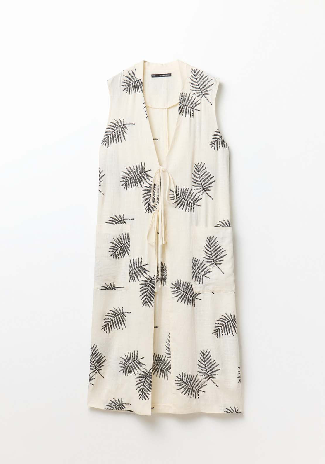 Sfera Long Embroidered Vest - Ecru 6 Shaws Department Stores
