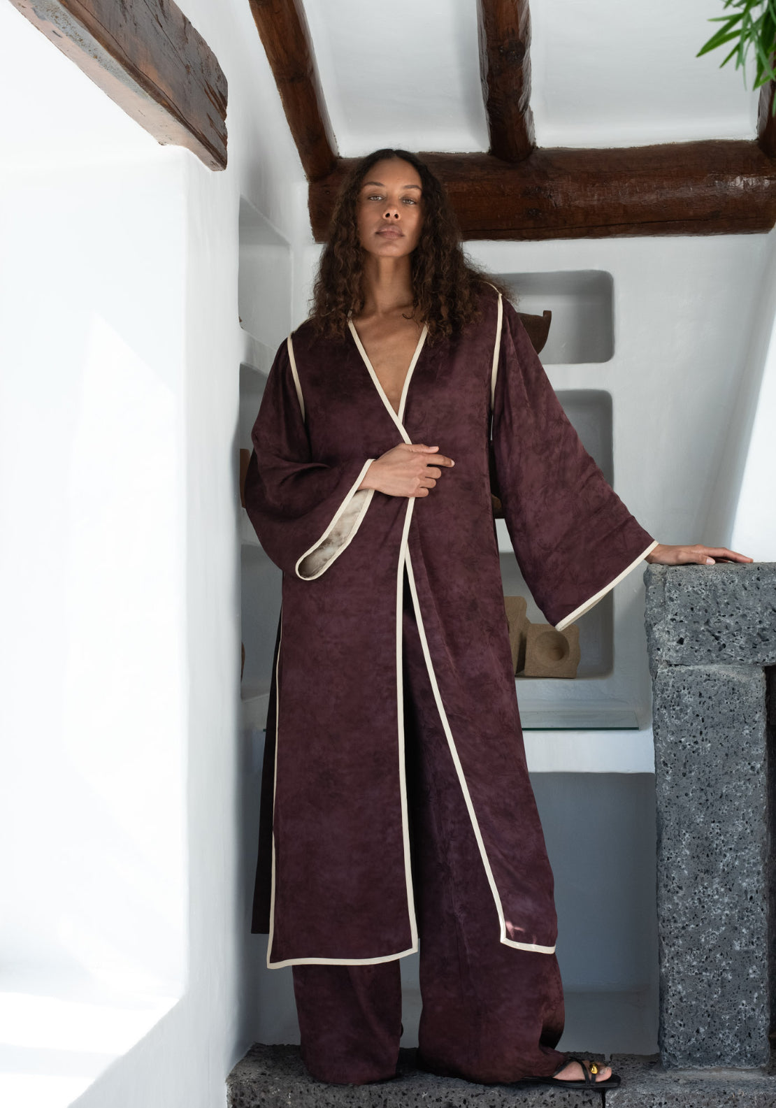 Jacquard Kimono - Brown