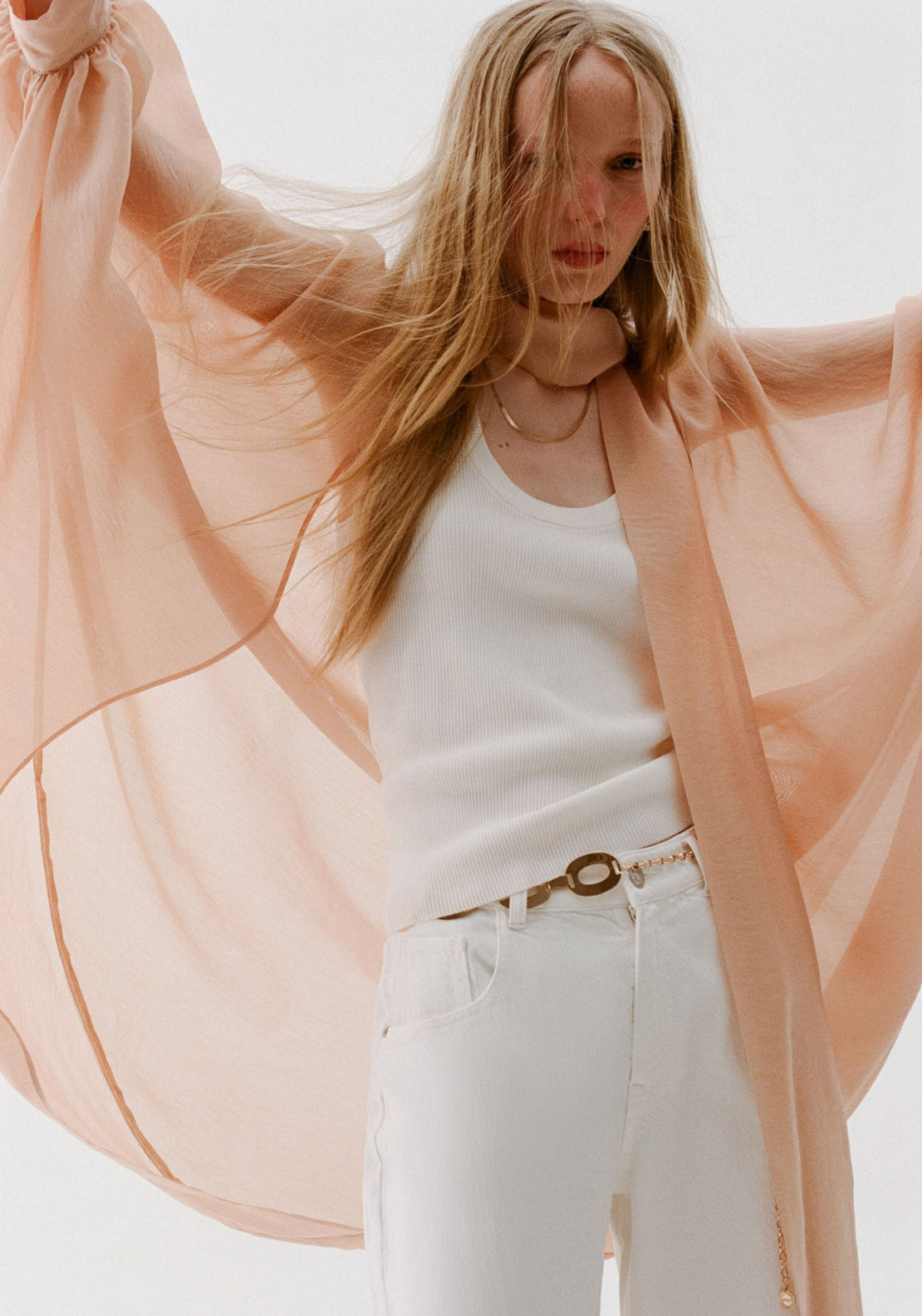 Cape With Scarf Style Sleeves - Peach