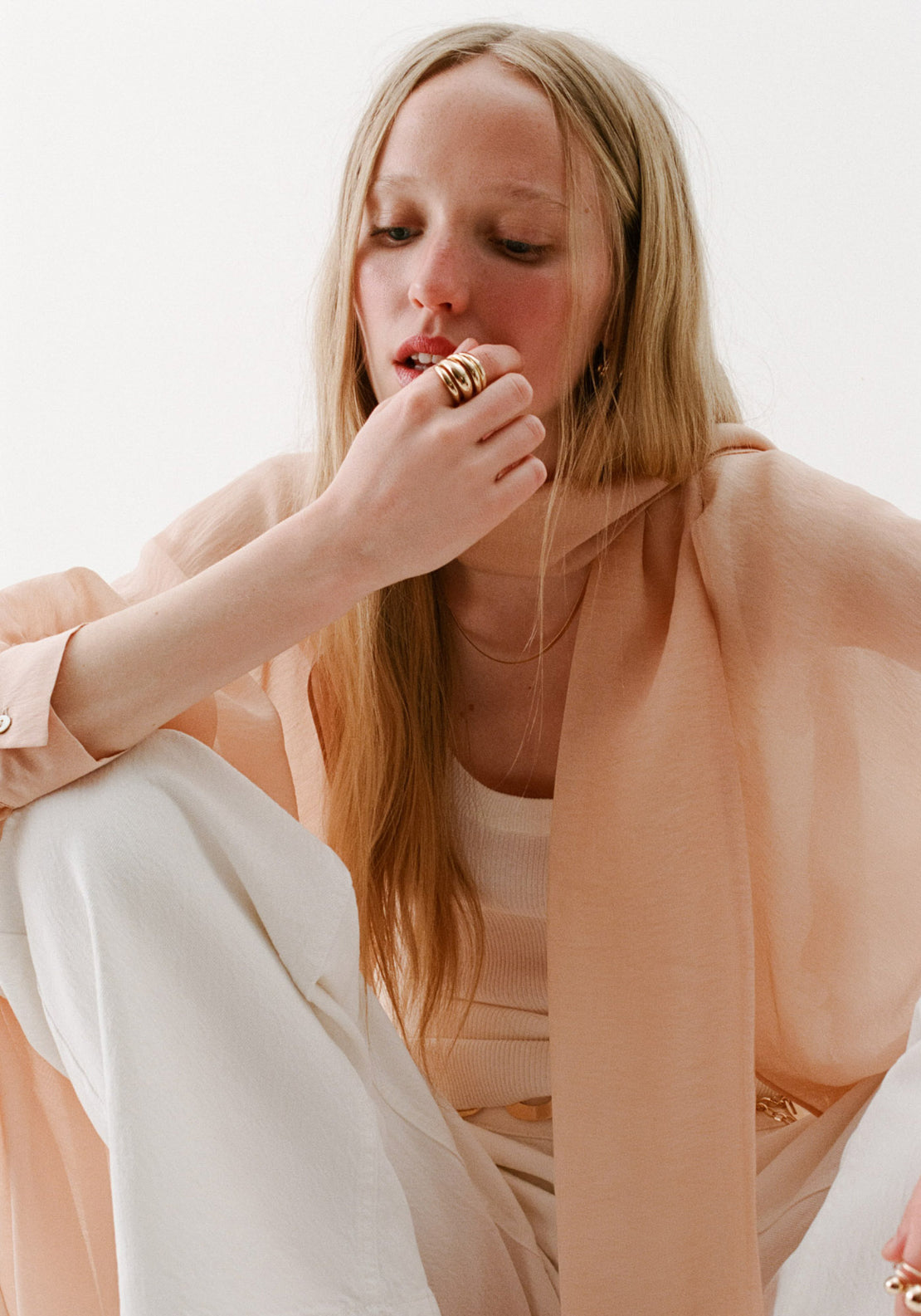 Cape With Scarf Style Sleeves - Peach