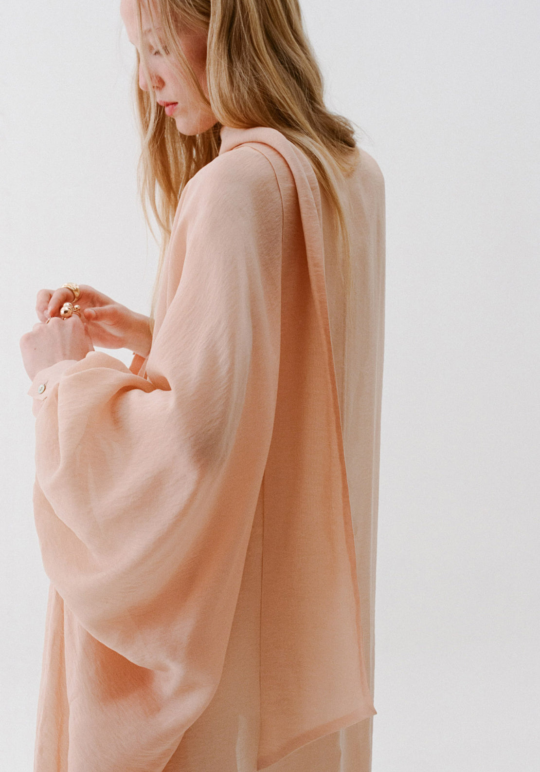 Cape With Scarf Style Sleeves - Peach