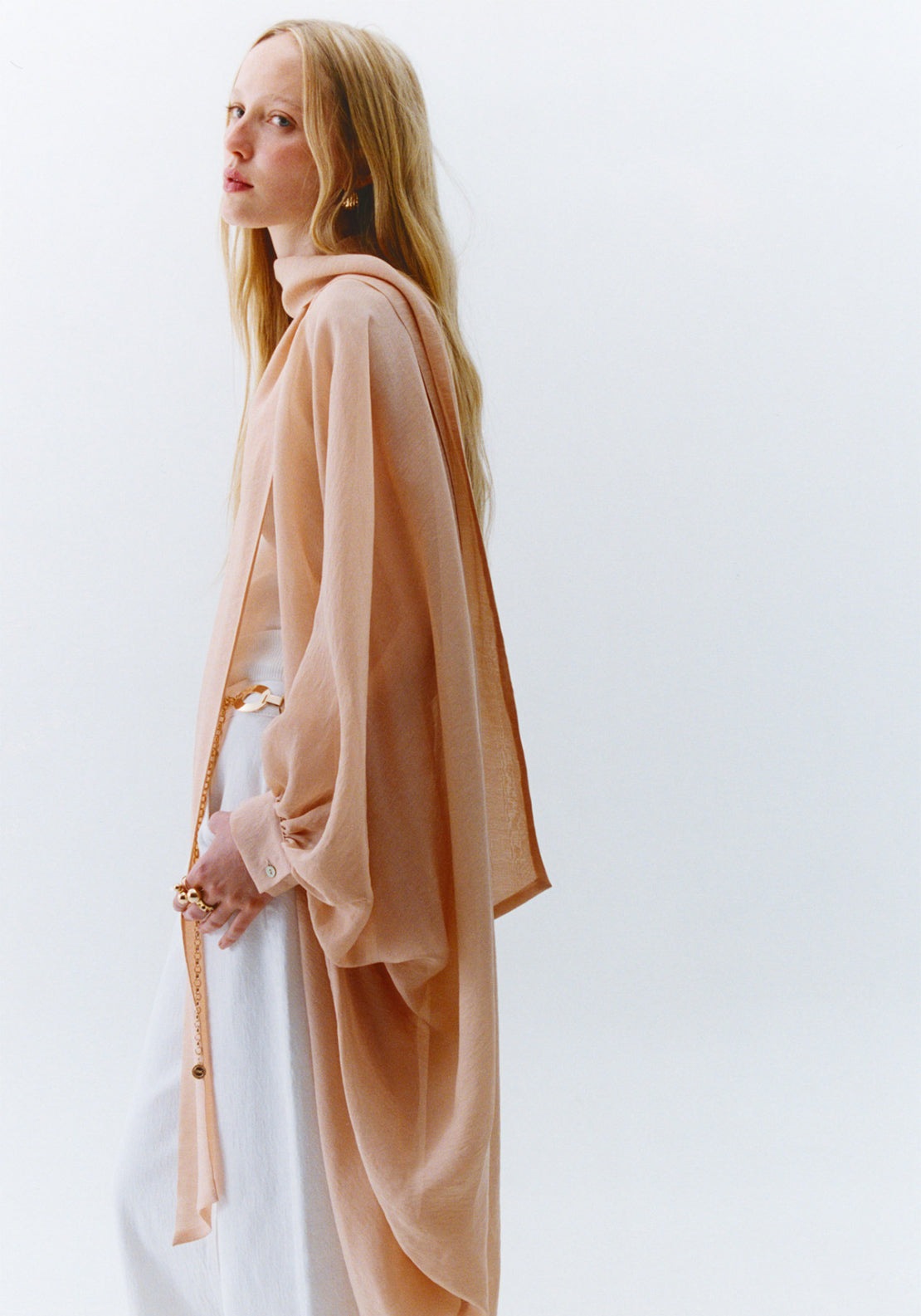 Cape With Scarf Style Sleeves - Peach