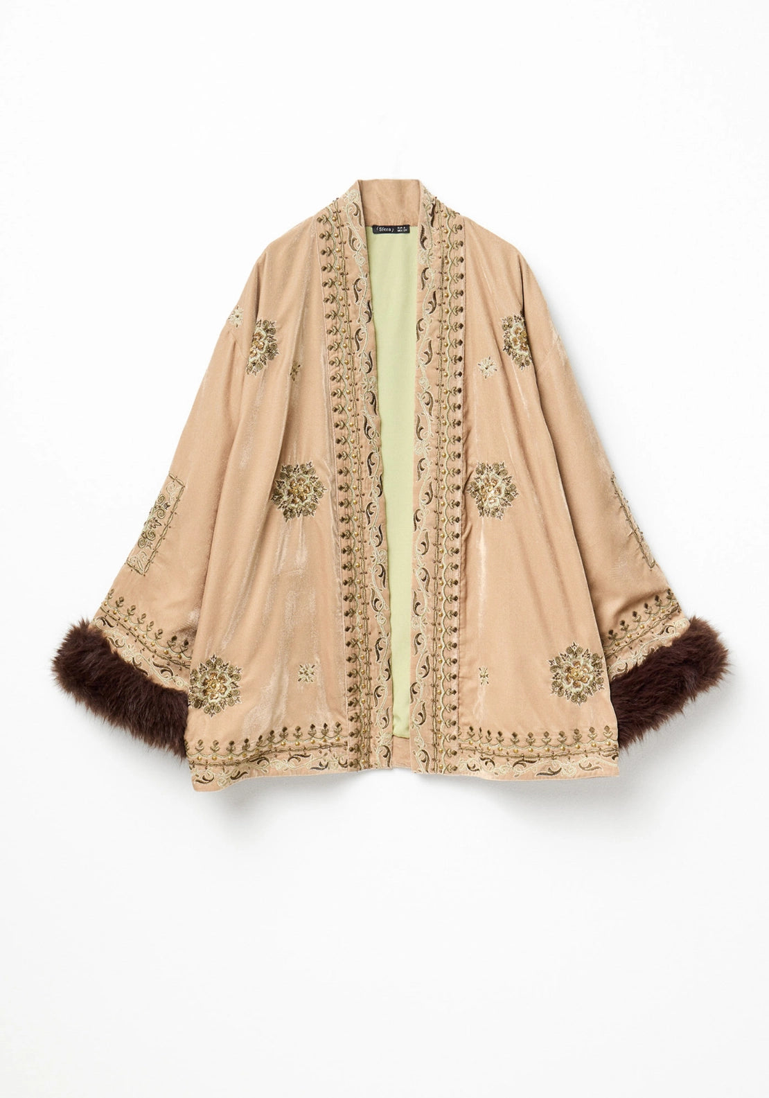 Short Embroidered Kimono - Beige