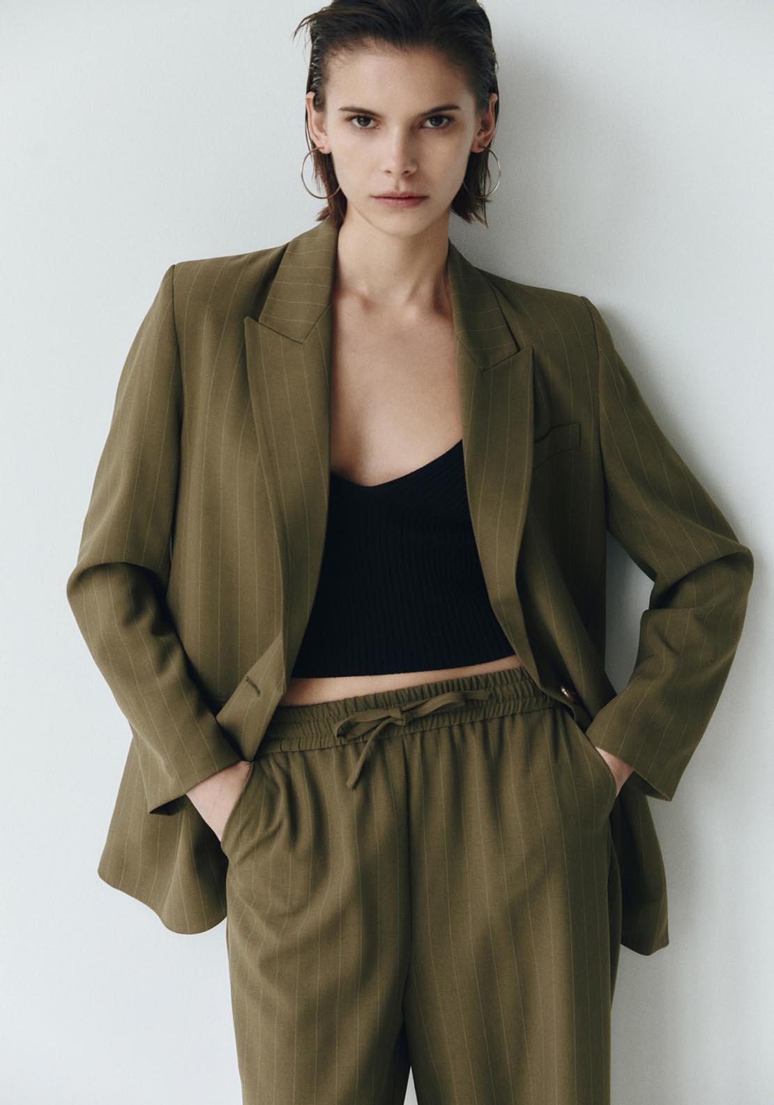 Sfera Stripes elastic waist trousers - Khaki 4 Shaws Department Stores