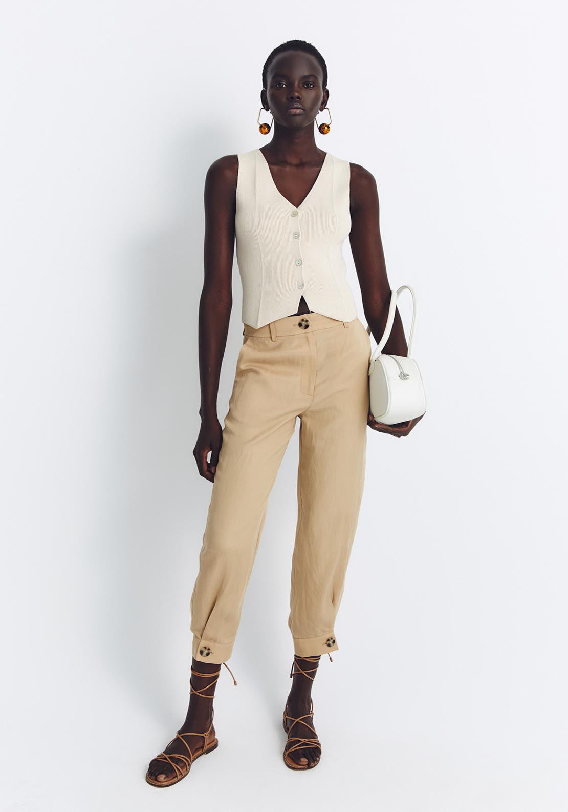 Sfera Cuffed Hem Loose Fit Trousers - Camel 5 Shaws Department Stores