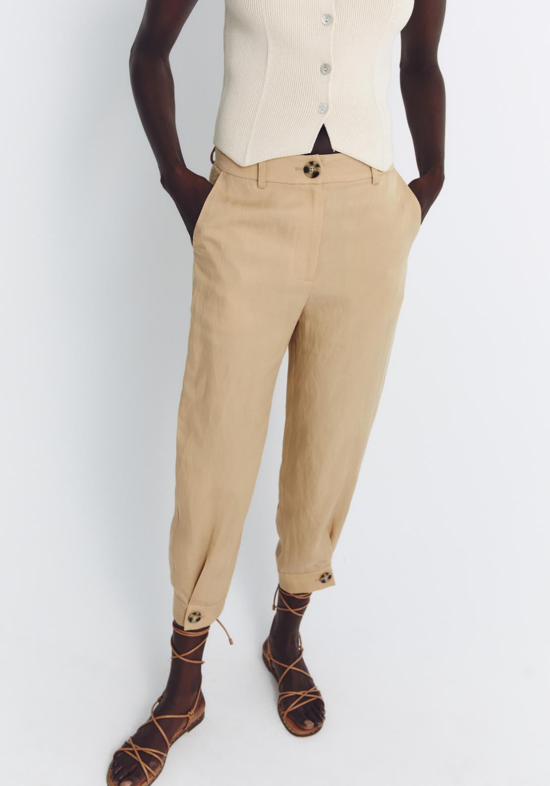 Sfera Cuffed Hem Loose Fit Trousers - Camel 1 Shaws Department Stores