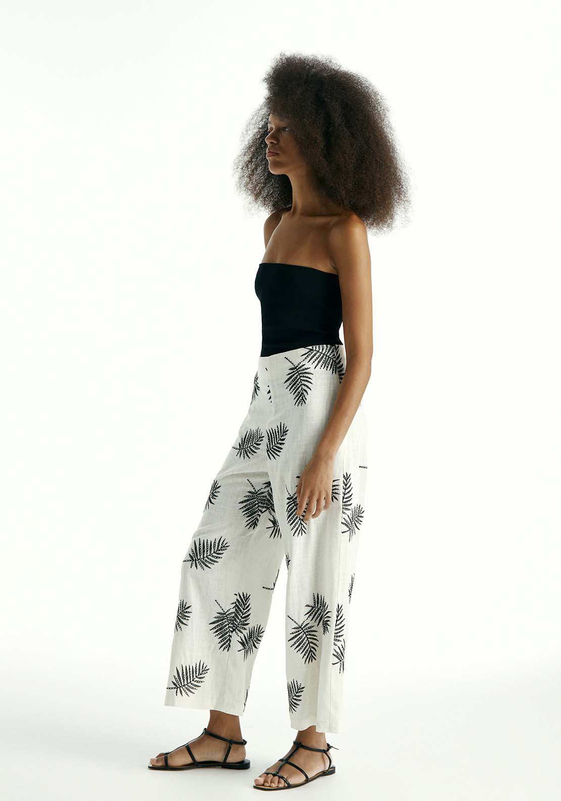 Sfera Leaves Embroidered Trousers - Ecru 3 Shaws Department Stores