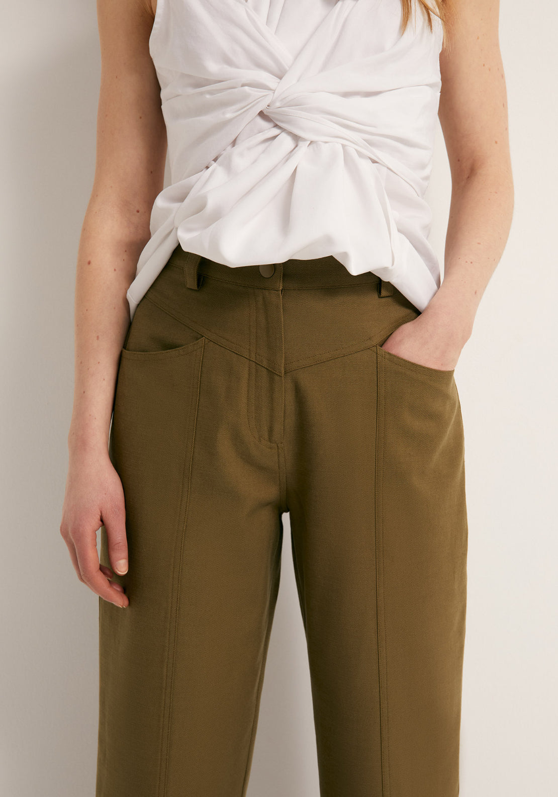 Topstitching Trousers - Beige