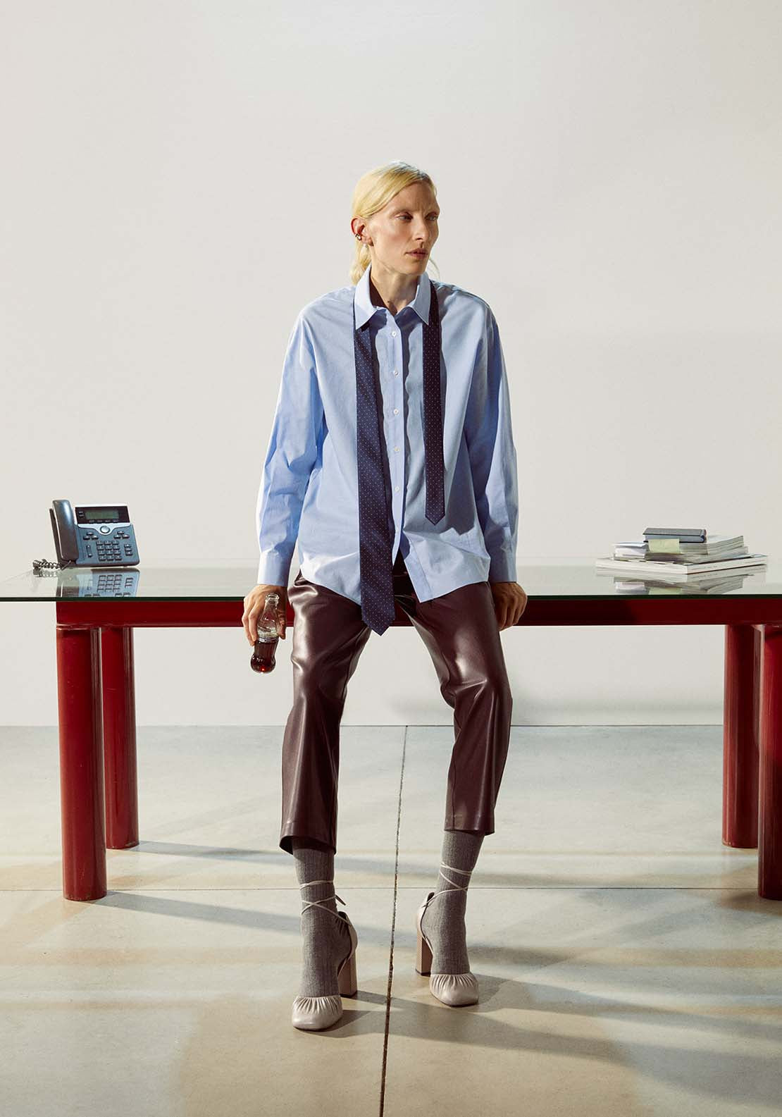 Faux Leather Chino Trousers - Multicolour