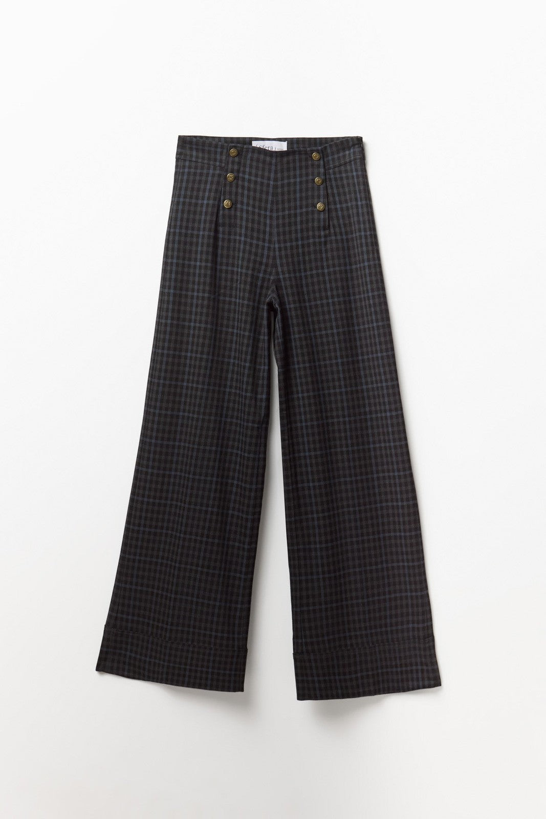 Buttons Check Trousers - Blue