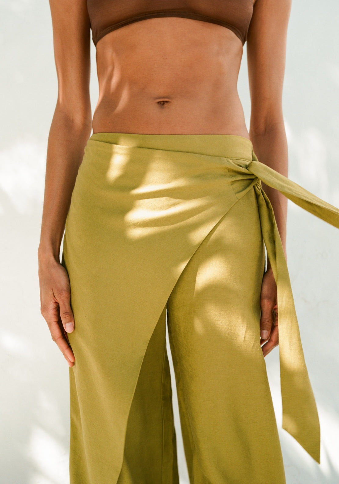 Sfera Linen Blend Loose Fit Wrap Trousers - Green 3 Shaws Department Stores