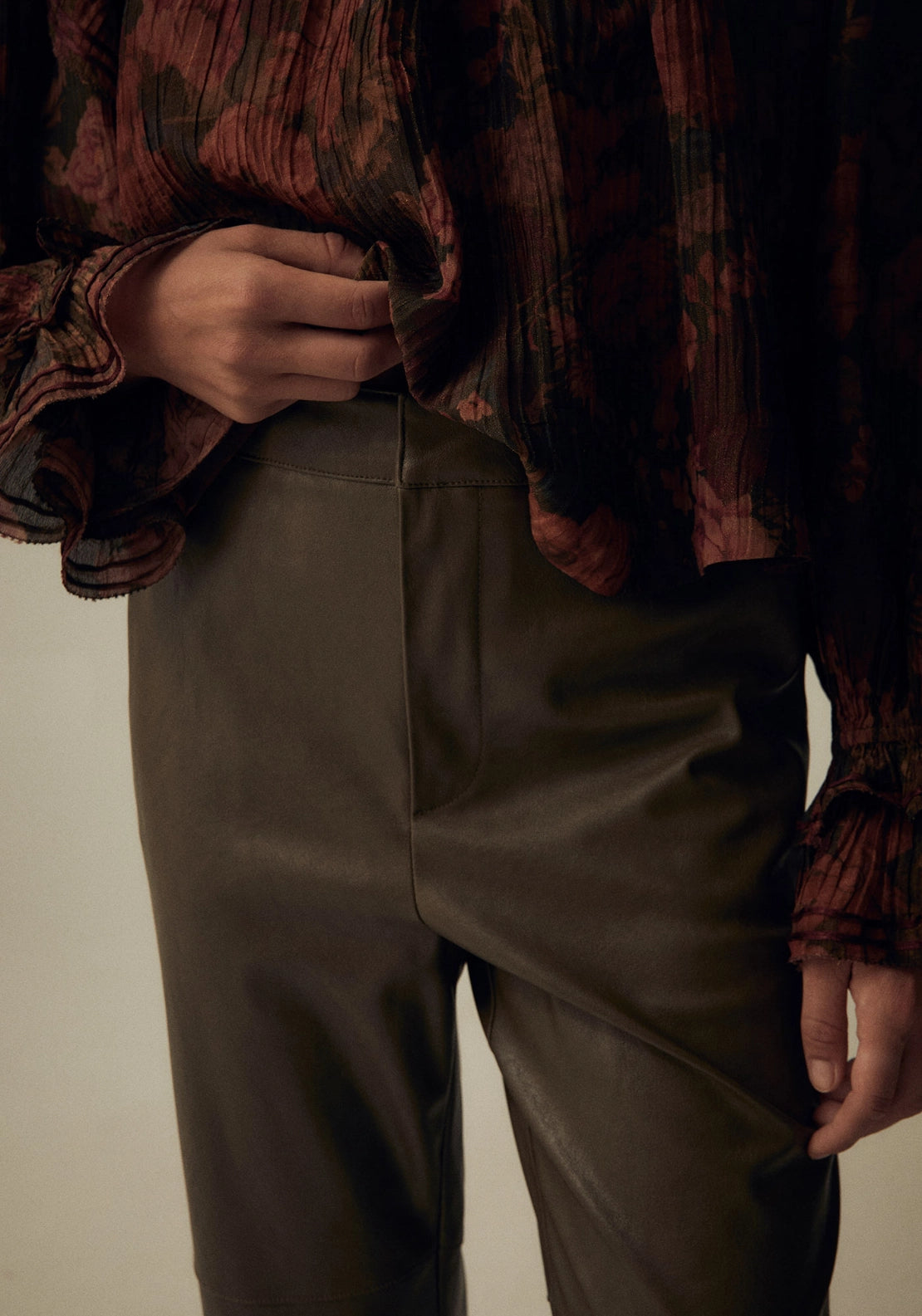 Leather Look Trousers - Brown