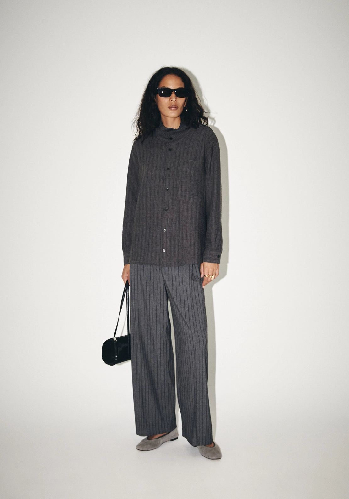 Striped Ankle Trousers - Grey