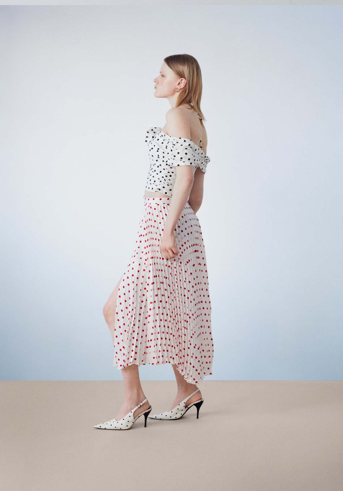 Sfera Polka dots pleated skirt 2 Shaws Department Stores