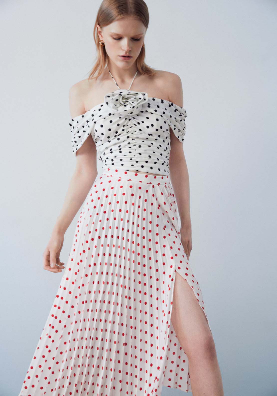 Sfera Polka dots pleated skirt 1 Shaws Department Stores