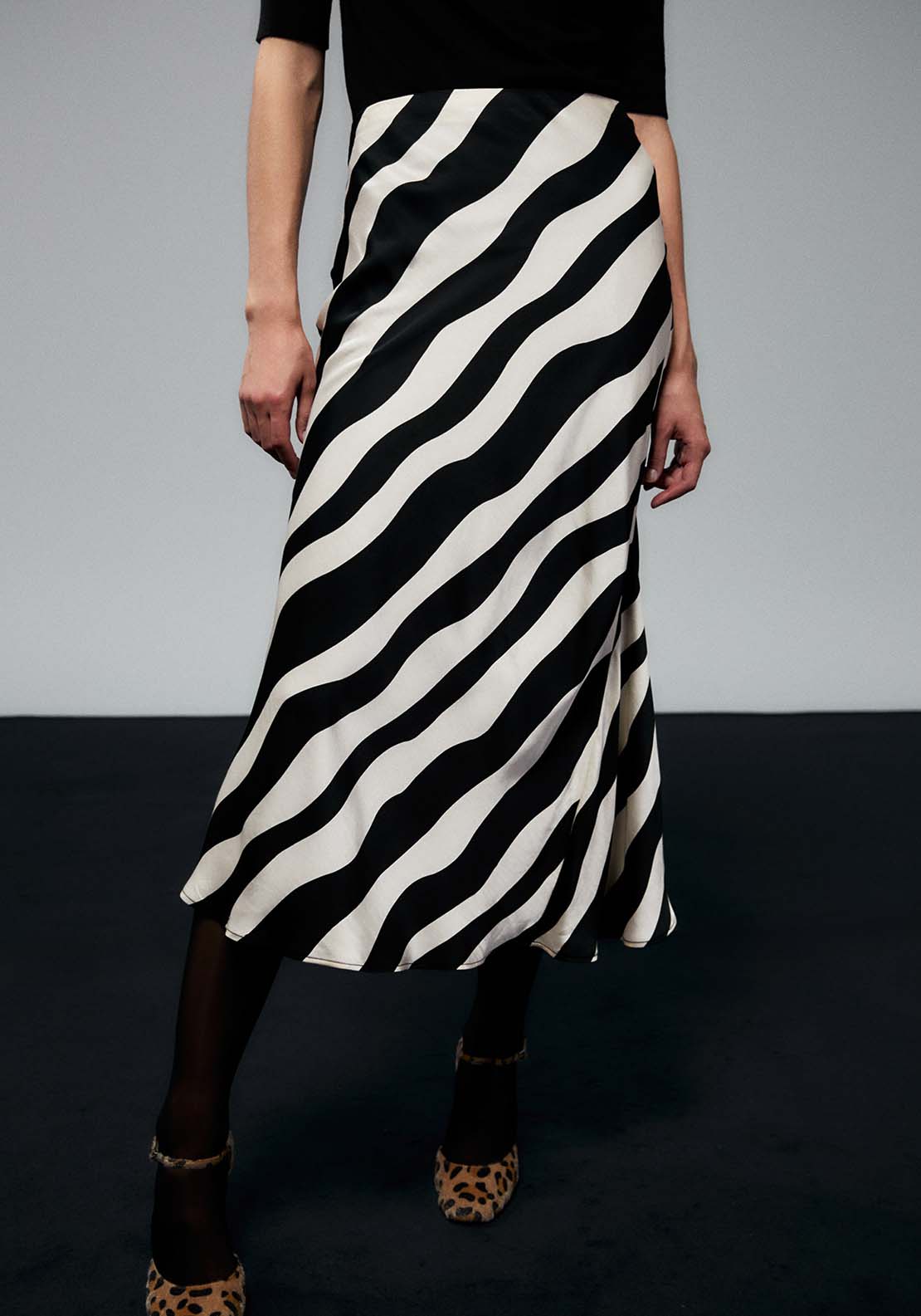 Sfera Striped Skirt - Black 6 Shaws Department Stores