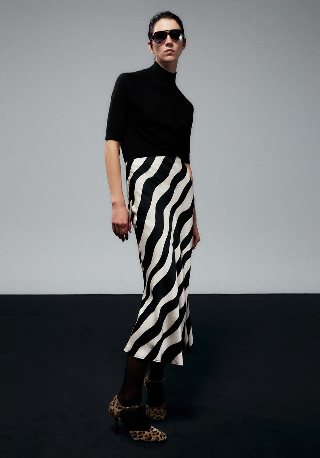 Sfera Striped Skirt - Black 1 Shaws Department Stores