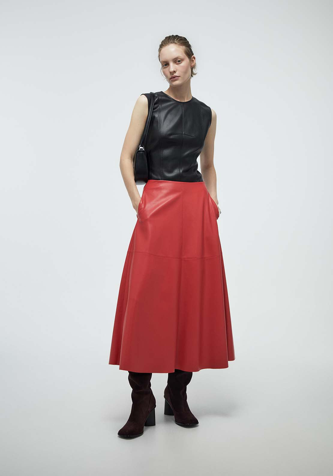 Faux Leather Skirt - Red