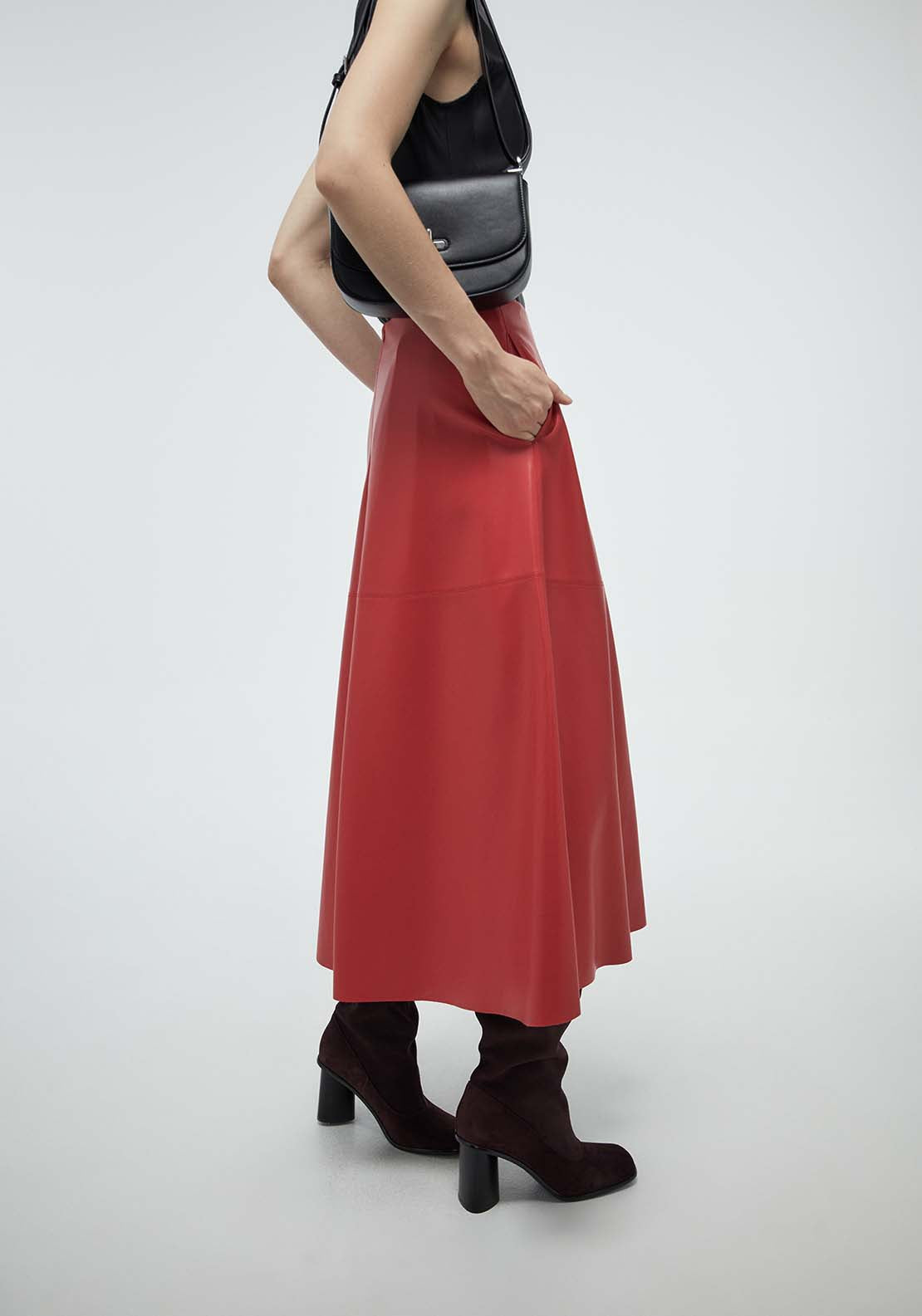 Faux Leather Skirt - Red