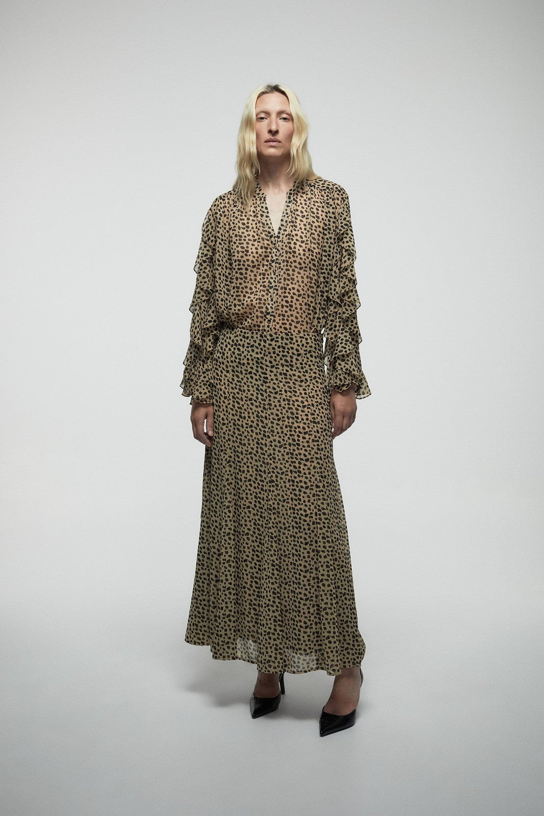Flowy Leopard Print Skirt - Beige