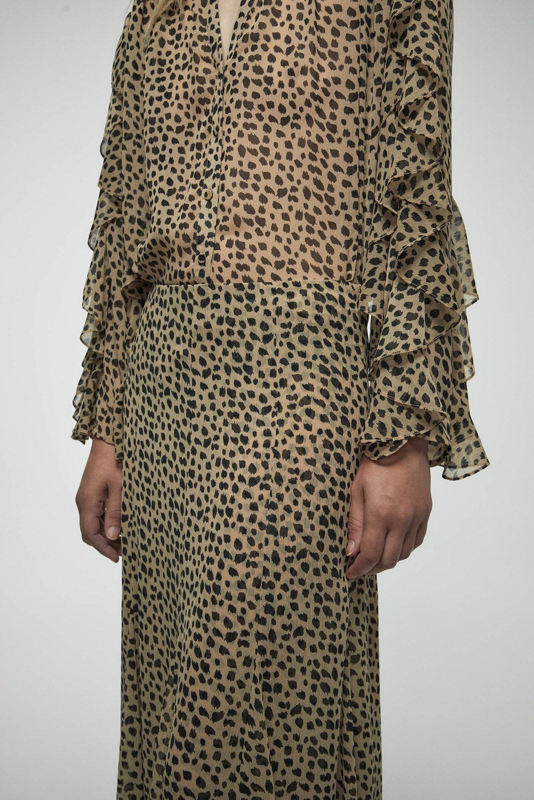 Flowy Leopard Print Skirt - Beige