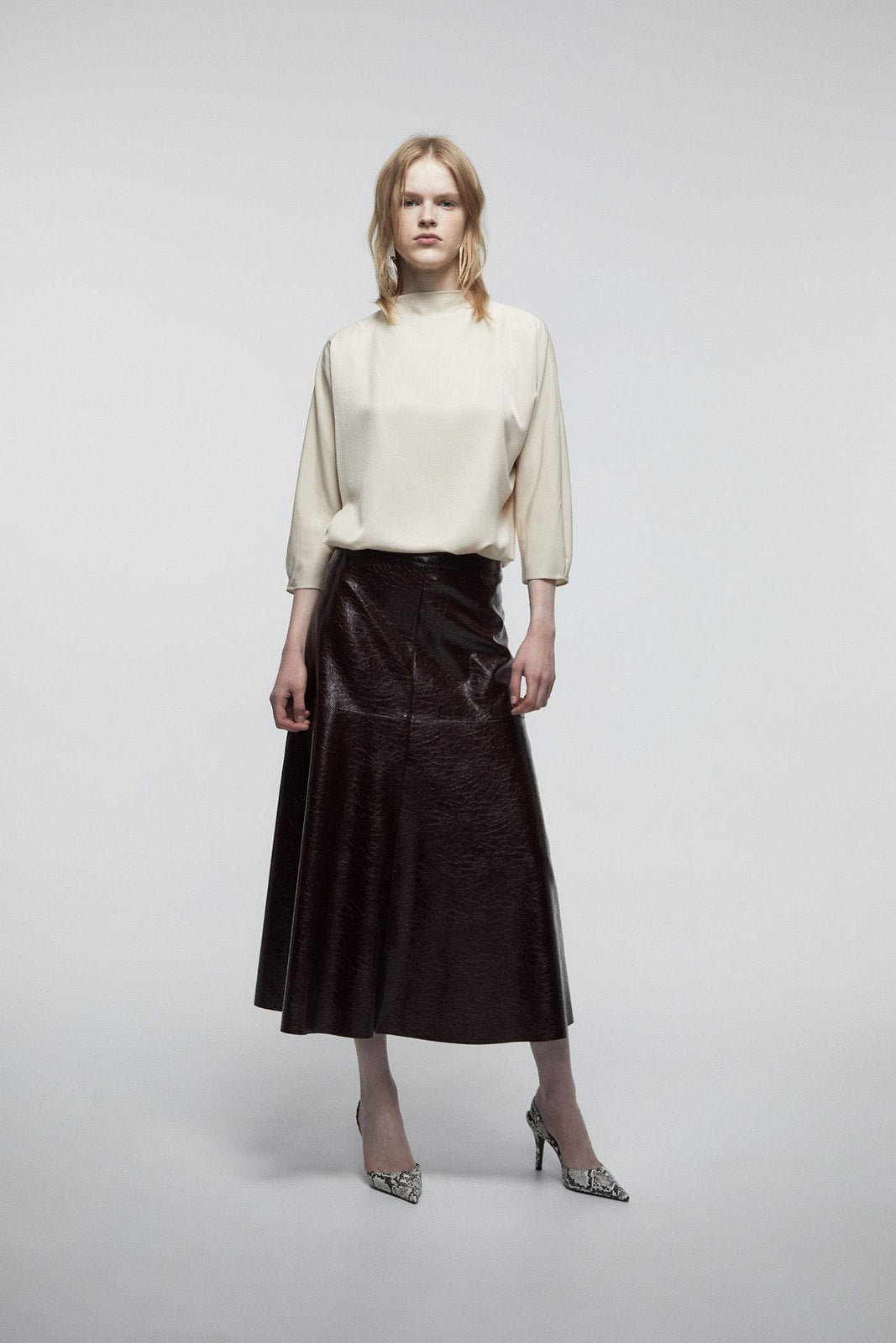 Crackled Effect Skirt - Aubergine