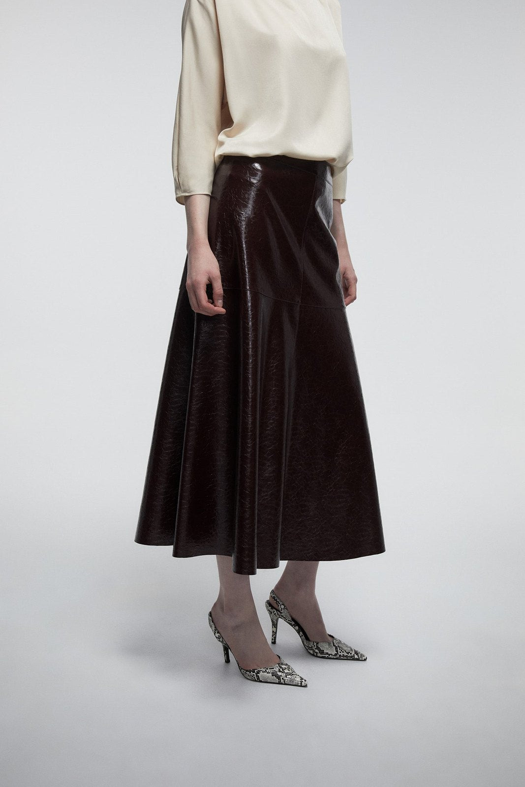 Crackled Effect Skirt - Aubergine