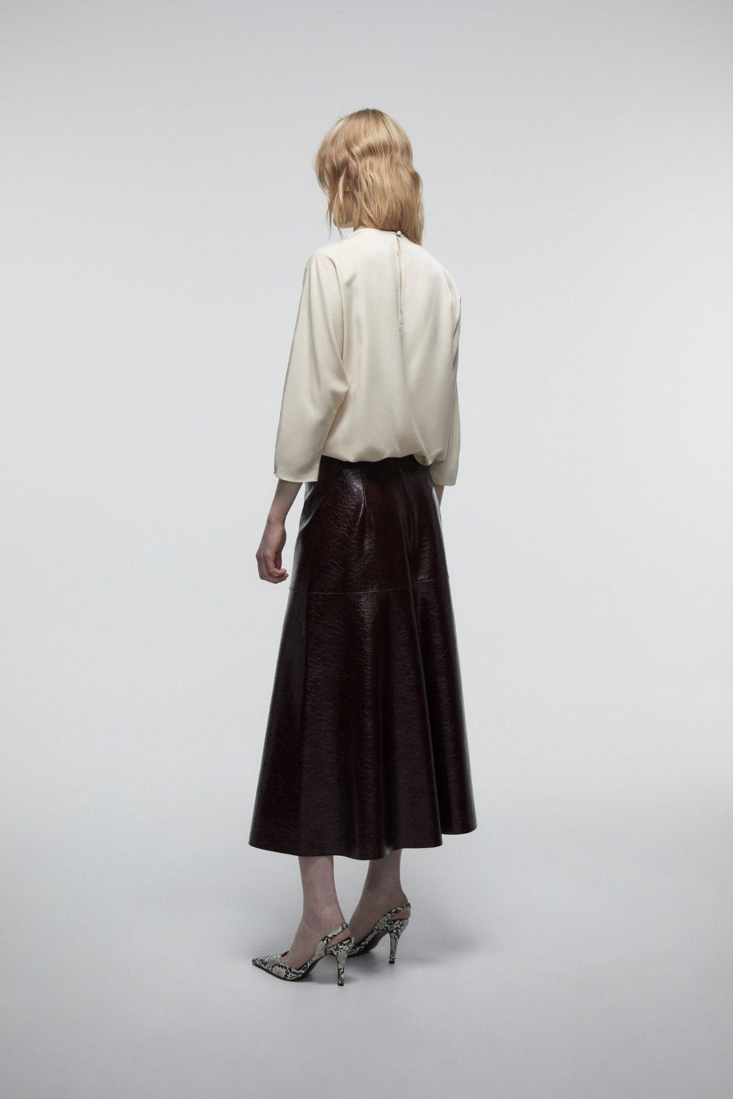 Crackled Effect Skirt - Aubergine