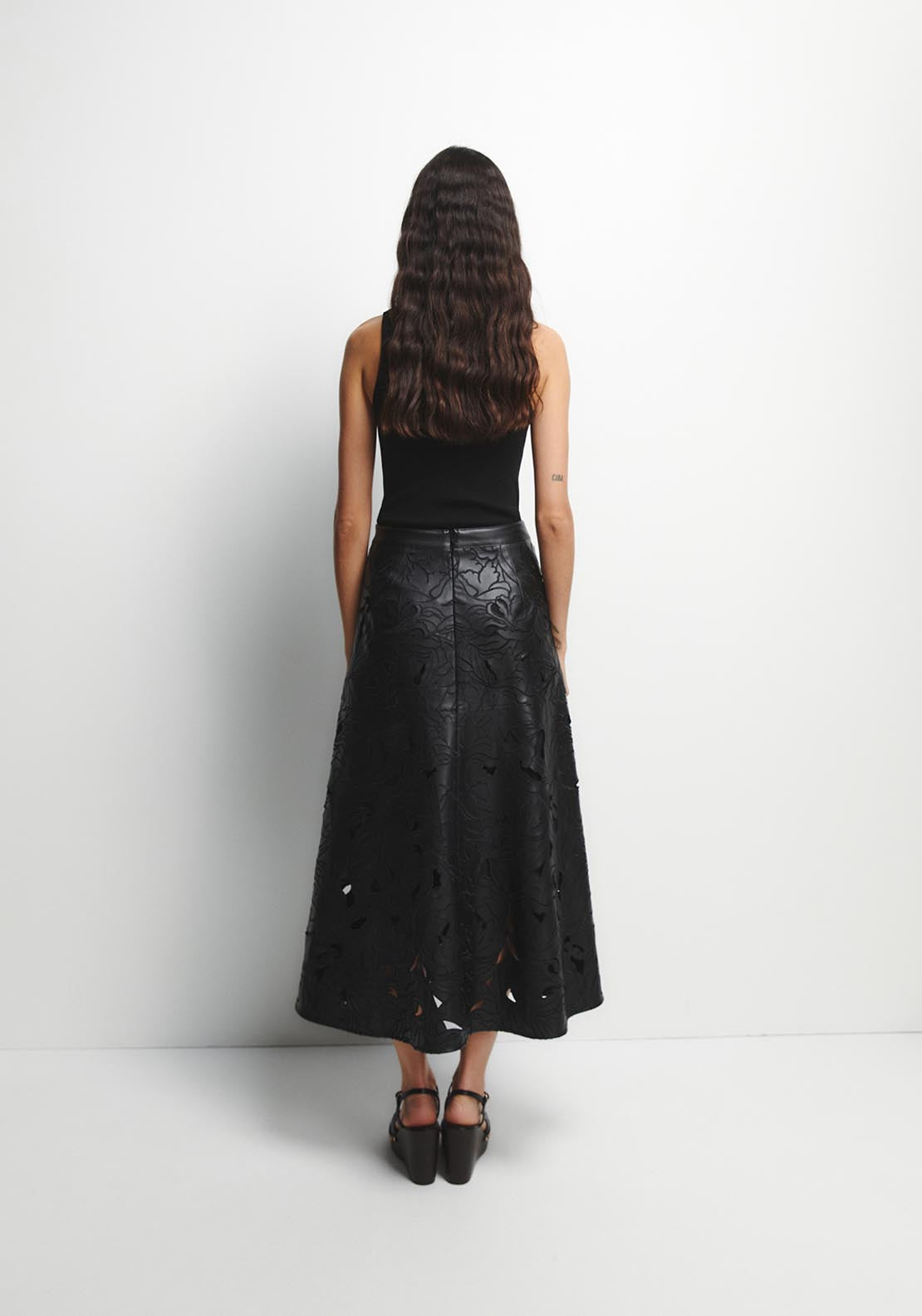 Perforated Midi Skirt - Black