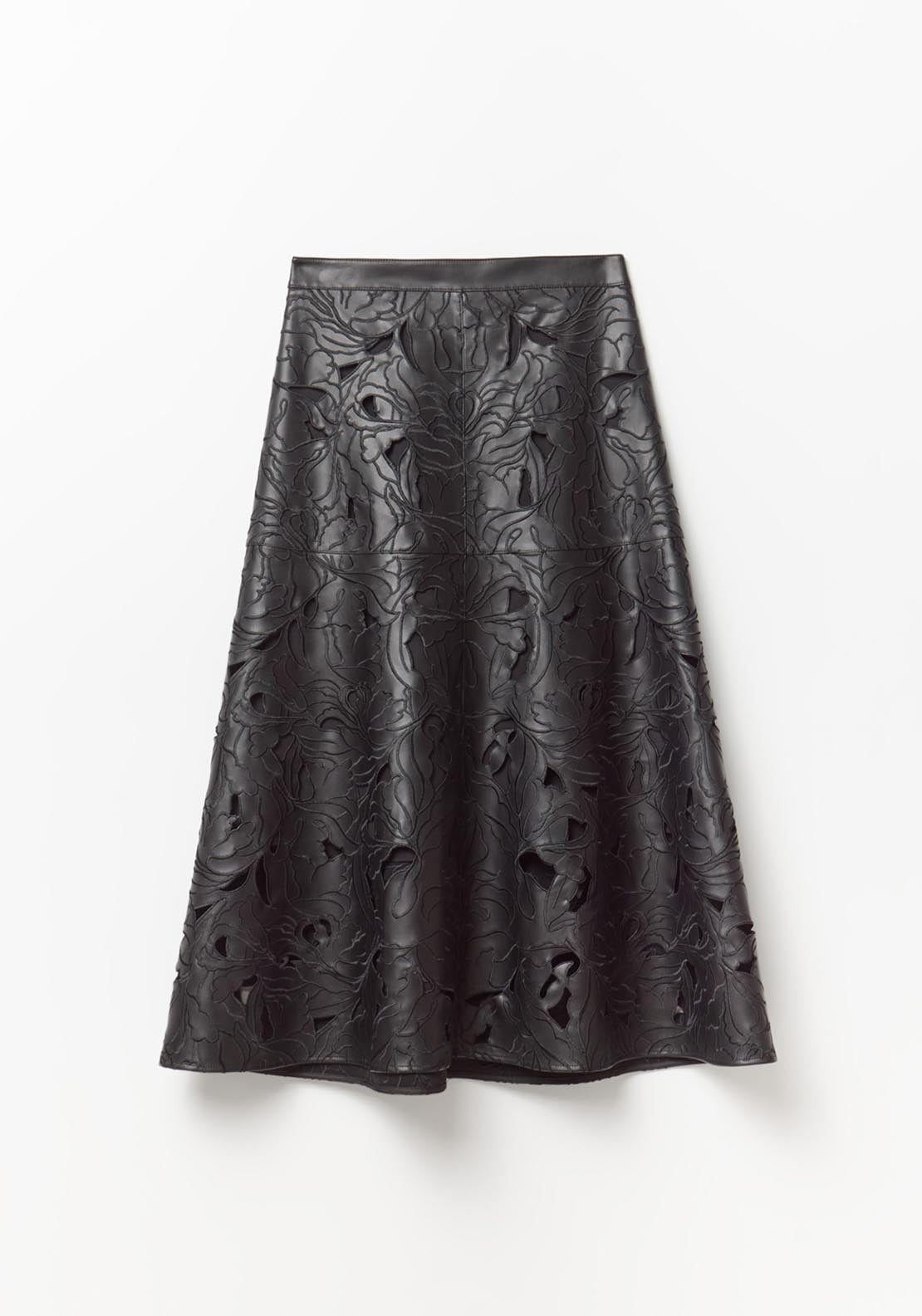 Perforated Midi Skirt - Black
