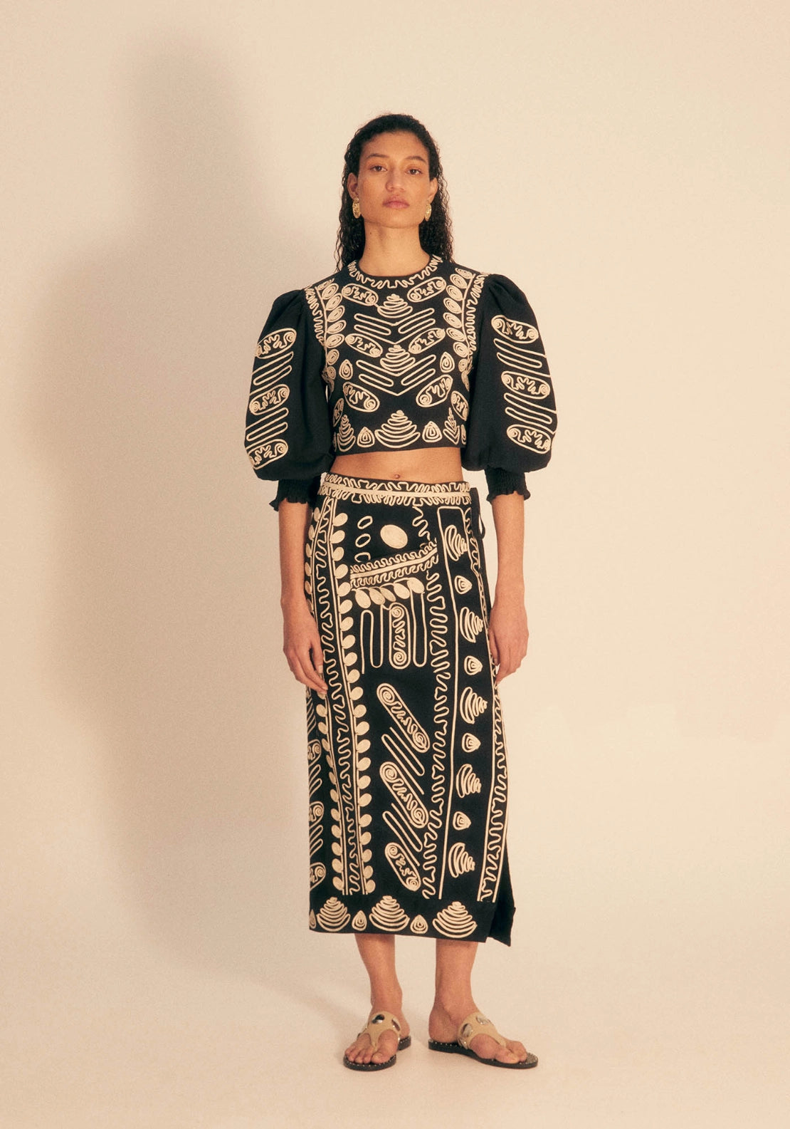 Embroidered Midi Skirt - Black