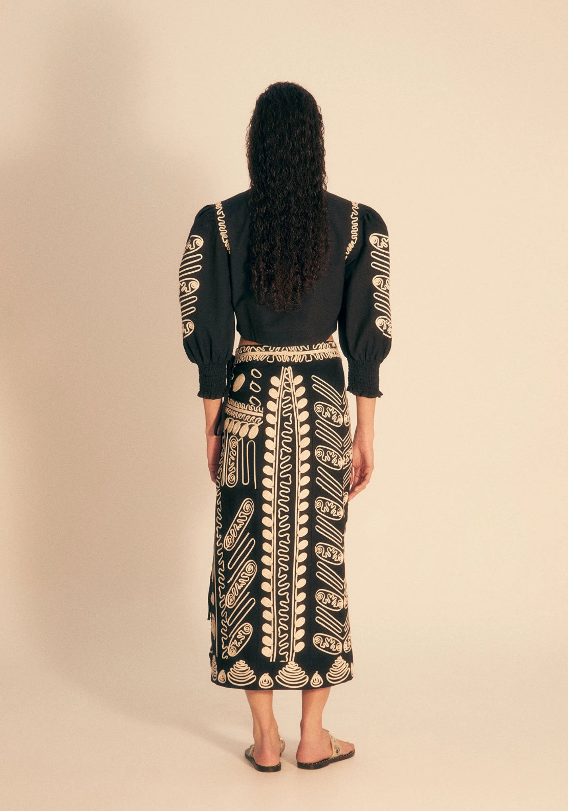 Embroidered Midi Skirt - Black