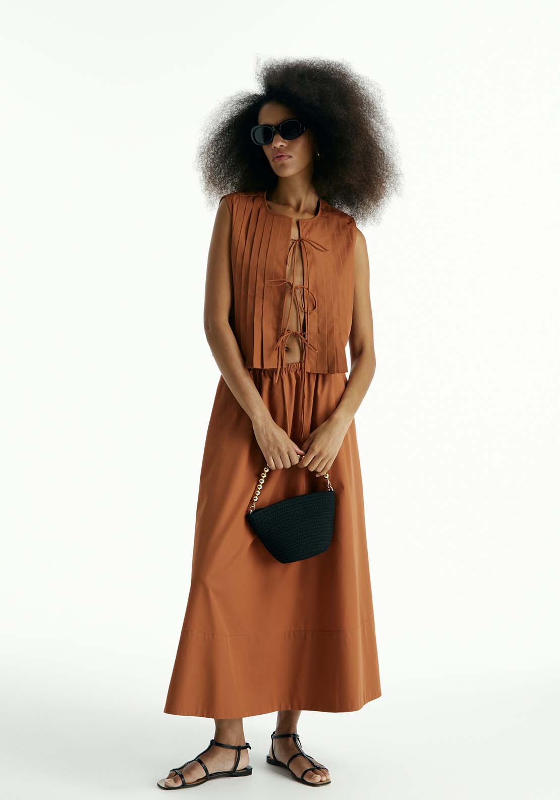 Sfera Pleats Cotton Top - Toffee 1 Shaws Department Stores