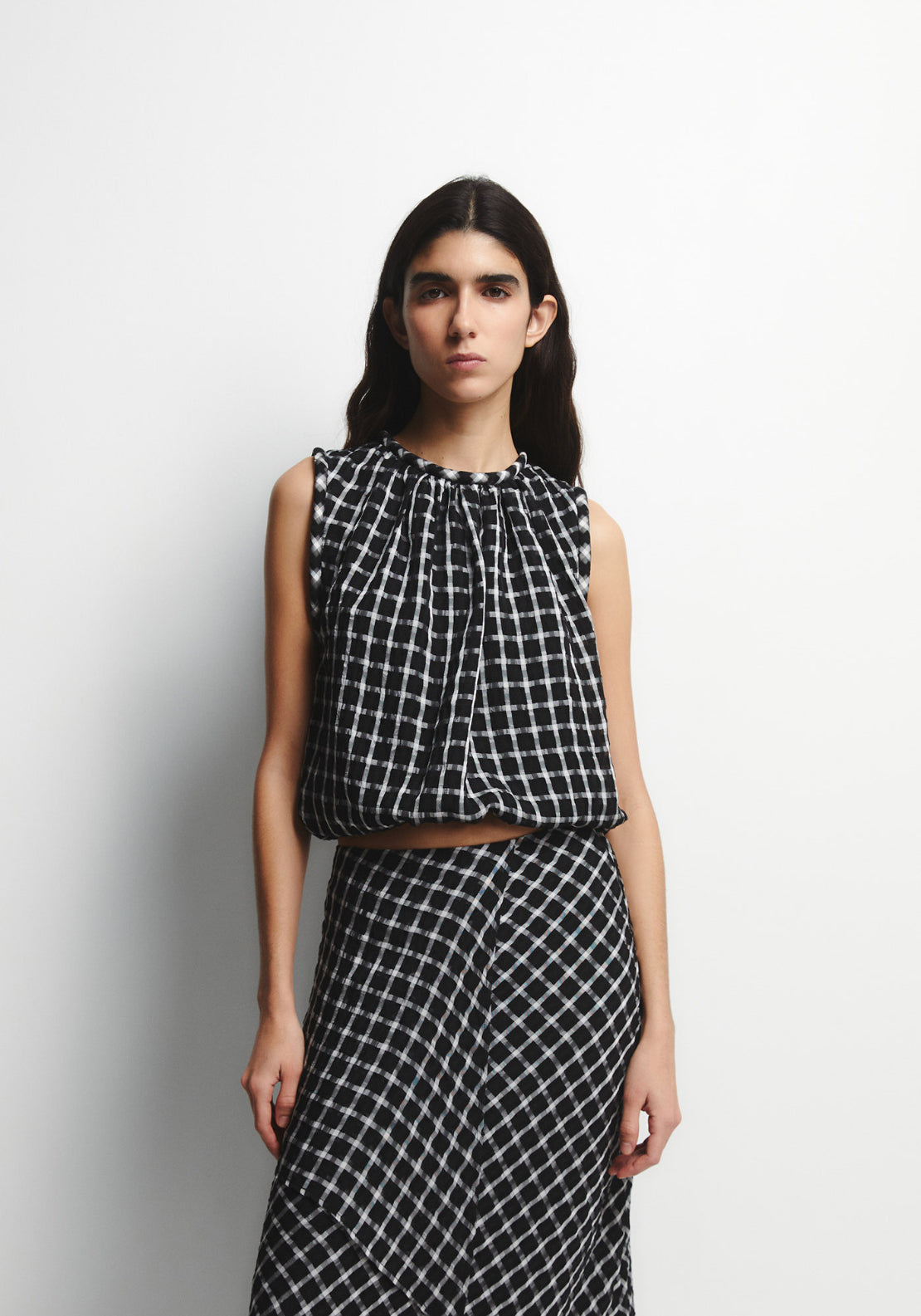 Sleeveless Check Top - Black