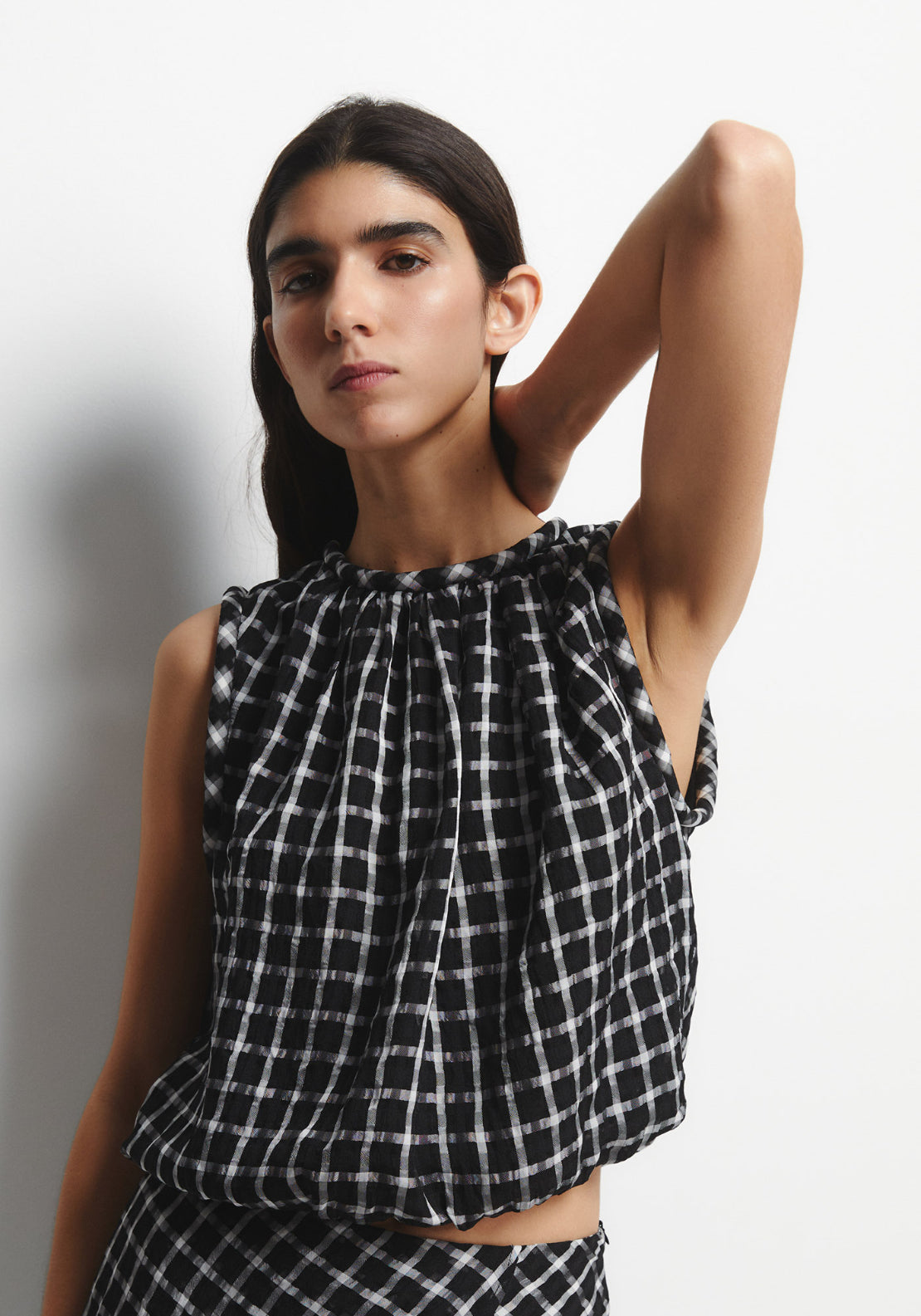 Sleeveless Check Top - Black
