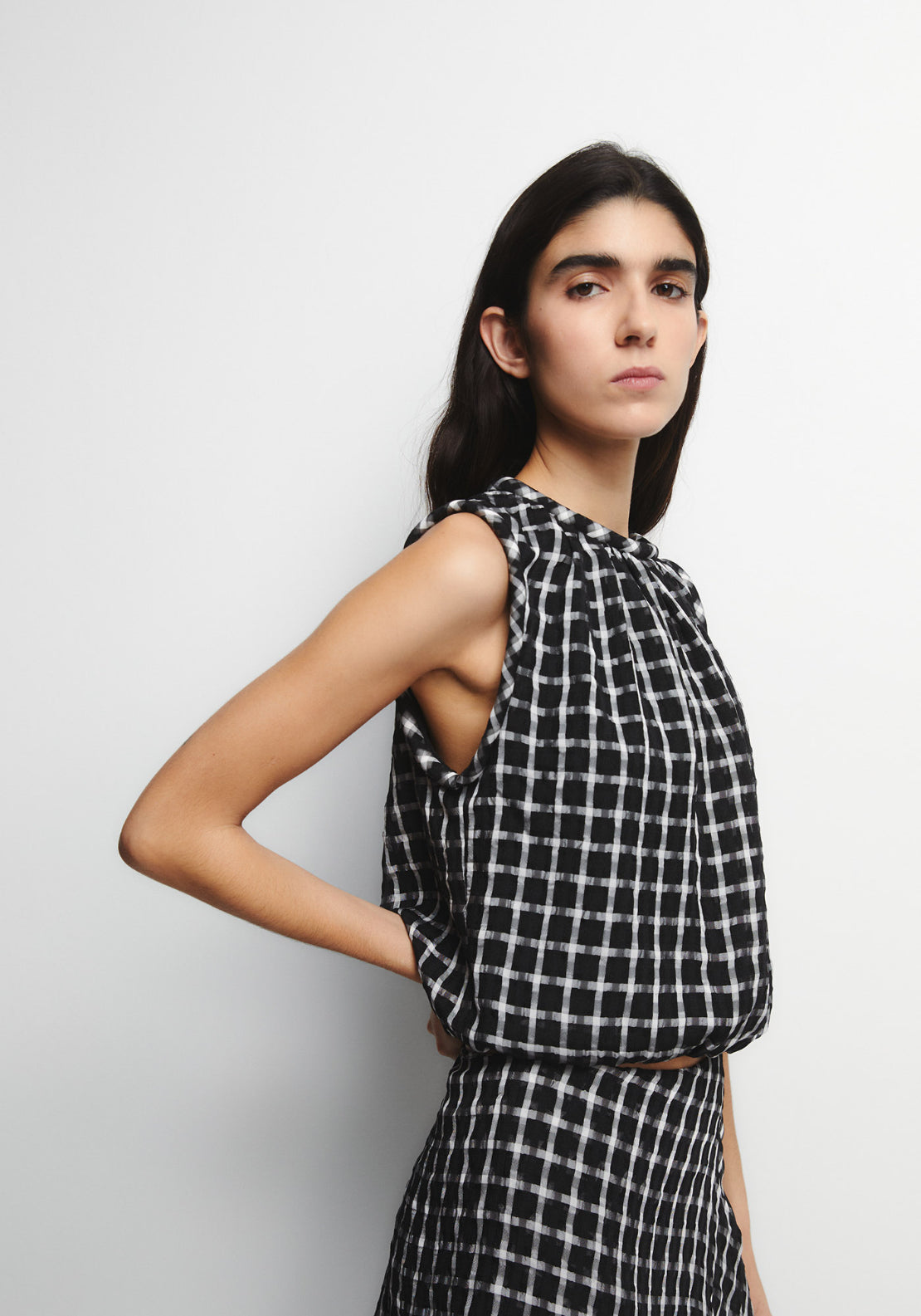 Sleeveless Check Top - Black