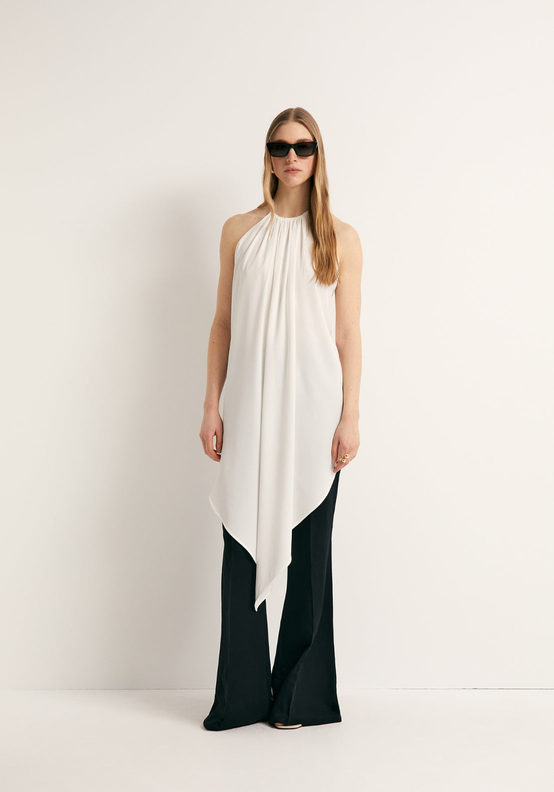 Asymmetric Halterneck Tie Top - Cream