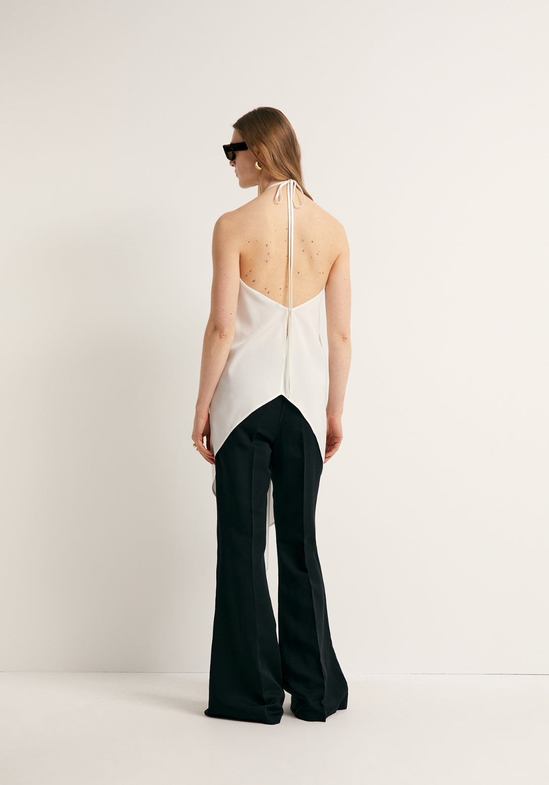 Asymmetric Halterneck Tie Top - Cream