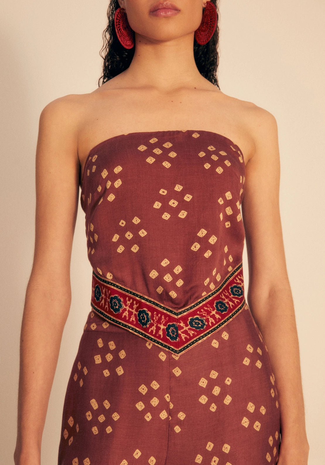 Printed Scarf Top - Red