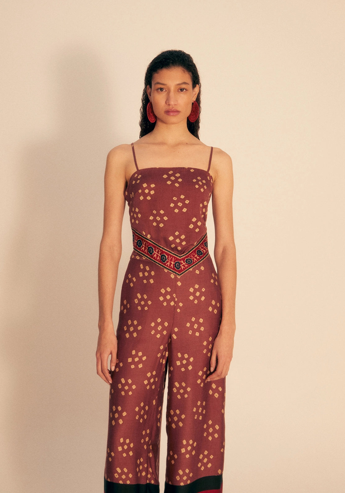 Printed Scarf Top - Red