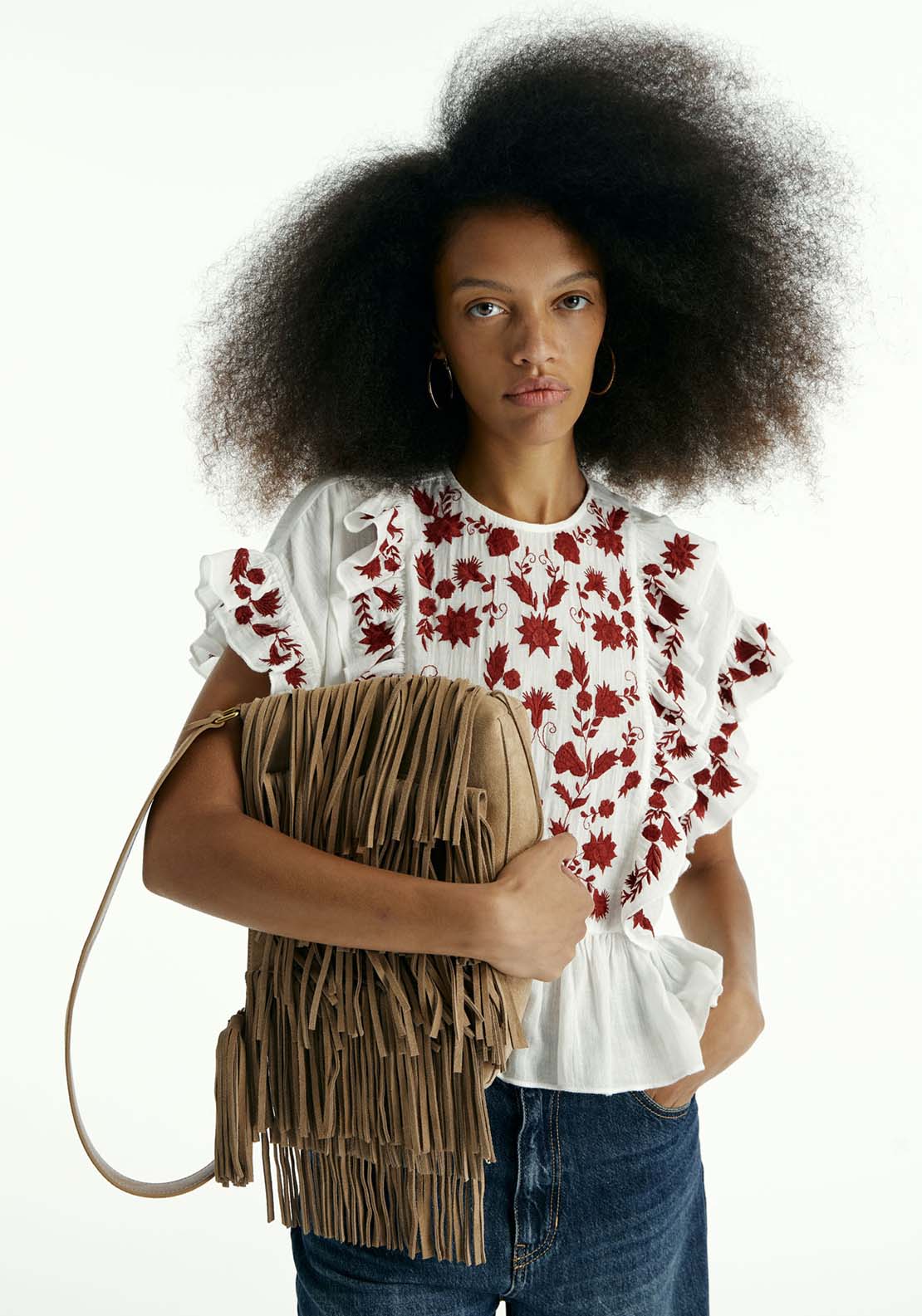 Sfera Embroidered Flowers Top - Off White 4 Shaws Department Stores