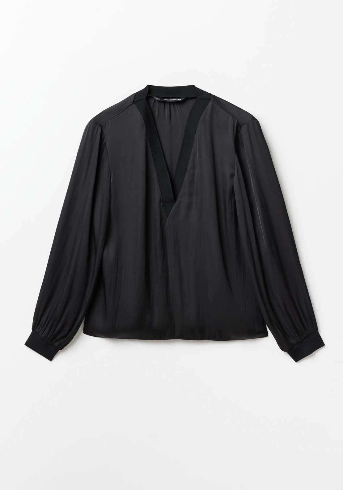 Sfera Contrast neckline top - Black 6 Shaws Department Stores