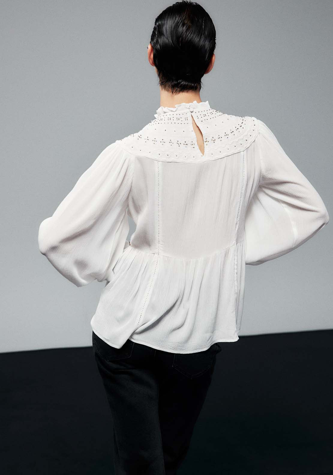 Sfera Embroidered Yoke Blouse - White 3 Shaws Department Stores