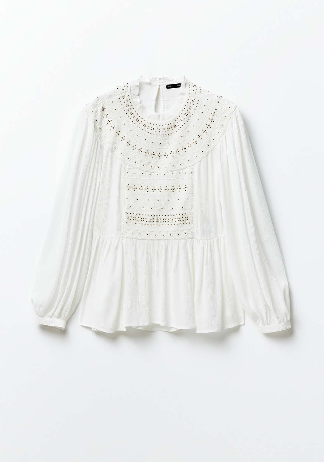 Sfera Embroidered Yoke Blouse - White 5 Shaws Department Stores