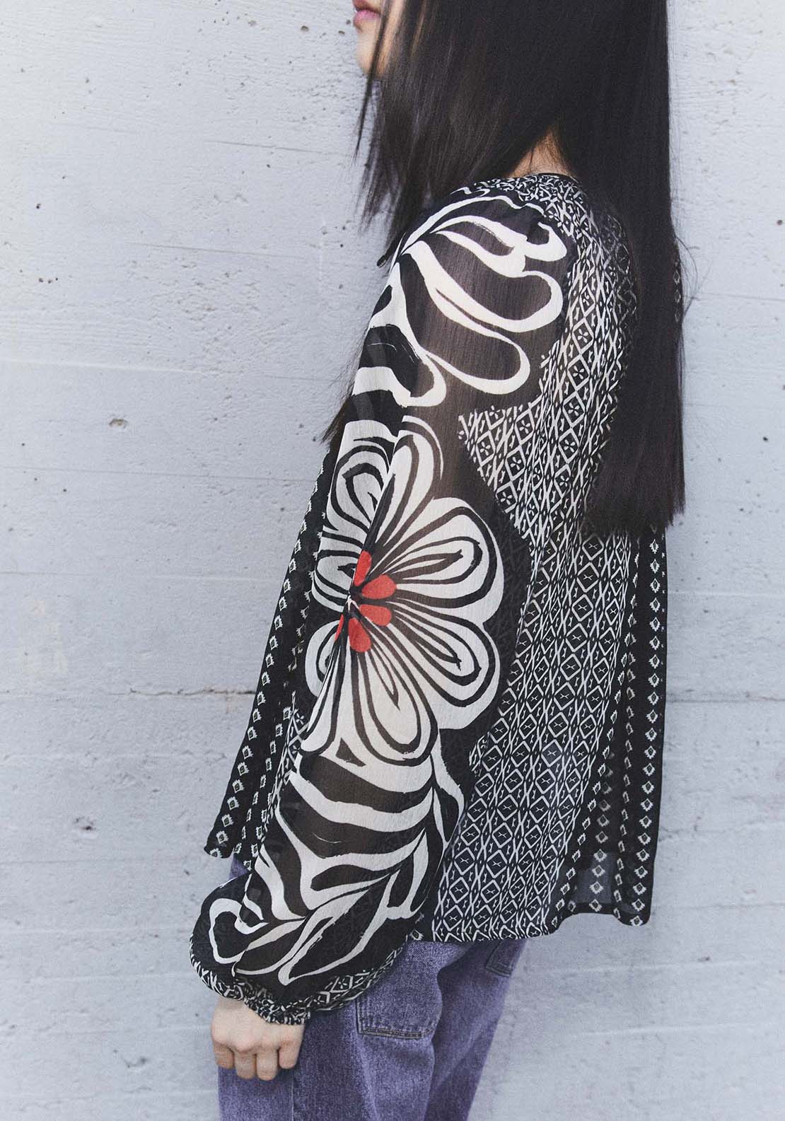Sfera Geometric print oversized blouse - Black 4 Shaws Department Stores