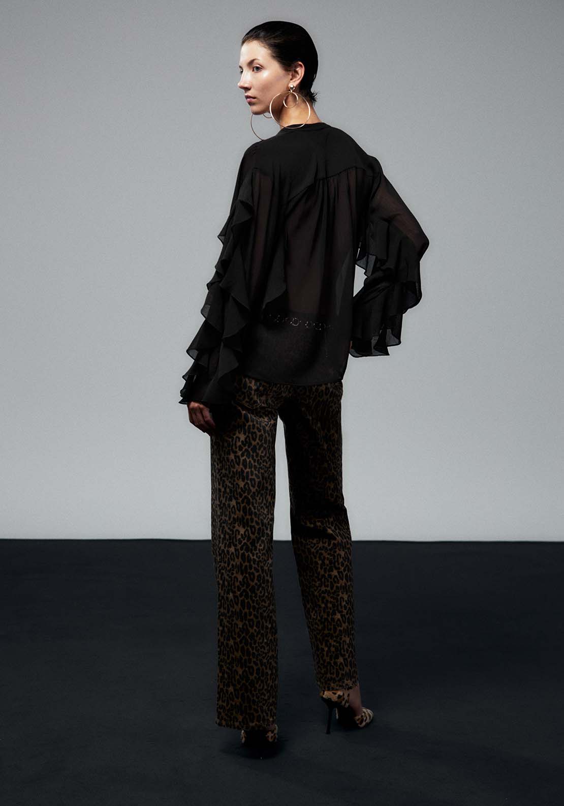 Sfera Ruffled Sleeves Blouse - Black 3 Shaws Department Stores
