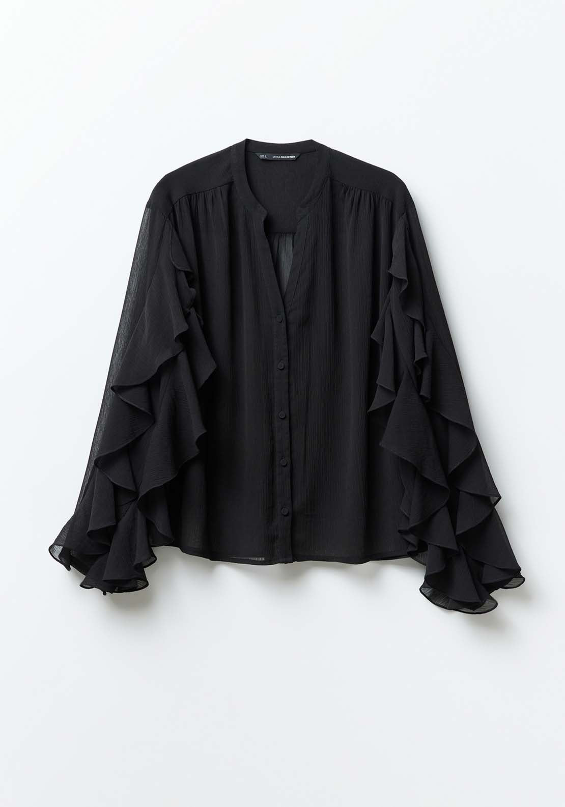 Sfera Ruffled Sleeves Blouse - Black 5 Shaws Department Stores